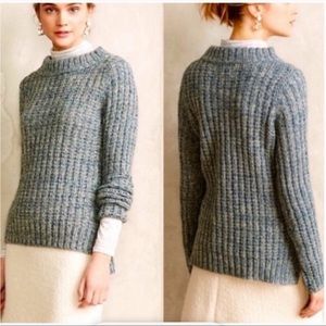 Anthropologie Field Flowers Waffle Green Sweater